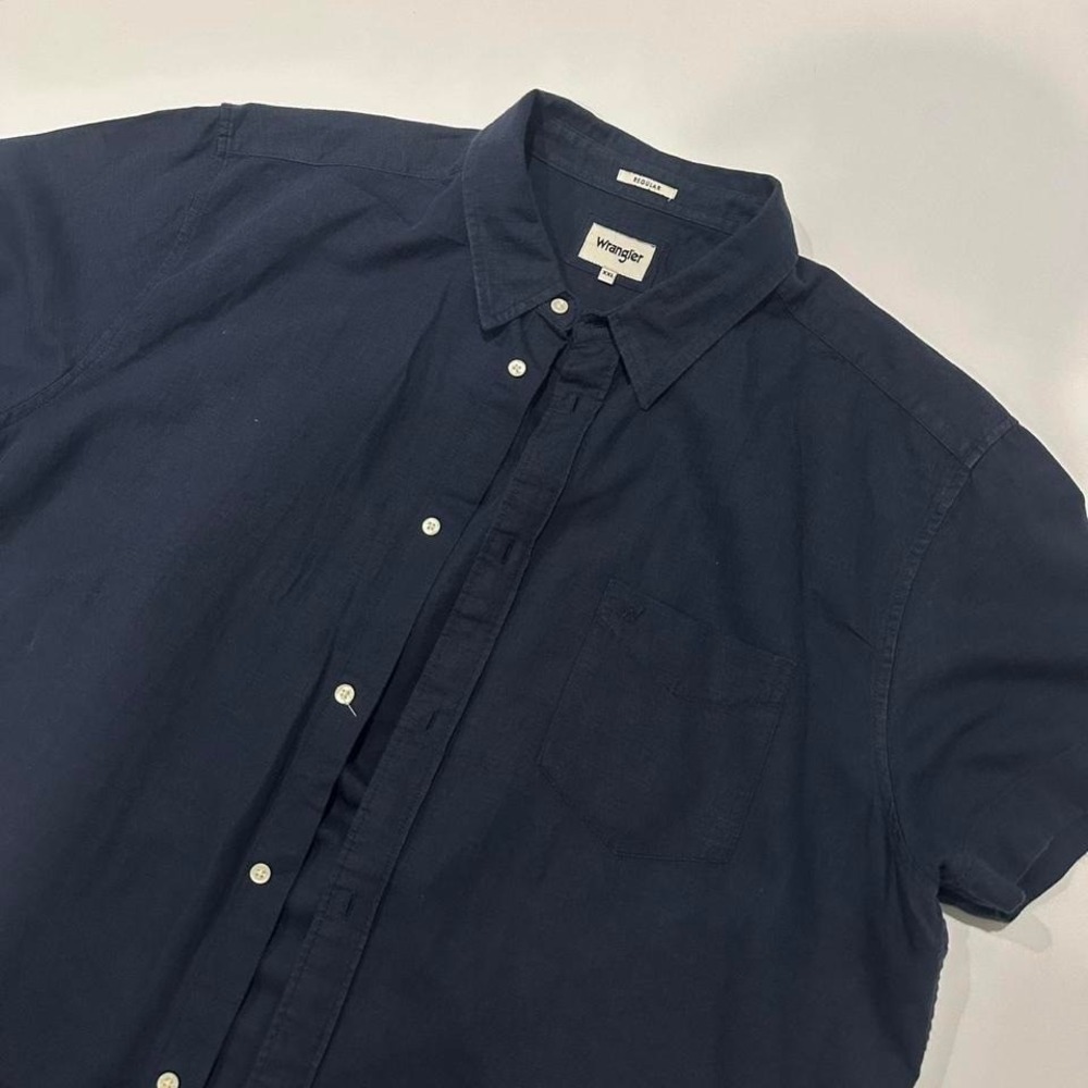 WRANGLER button down Linen Blend Men's XXL regular fit, navy blue - Picture 2 of 5